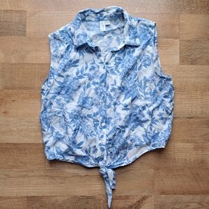 Joie Blue And White Floral Sleeveless Top Size Large